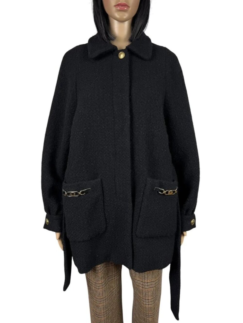 Maje Wool Tweed Coat Belted 34|XS Black